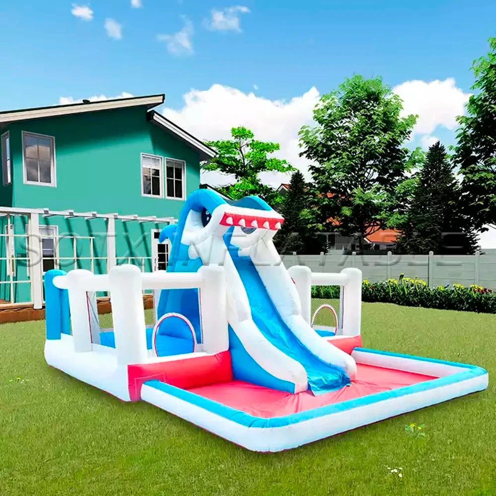 Jump Castle Bouncer Backyard Shark Animal Commercial Inflatable Water Slide With Pool For Kids Big Bounce House Jumper Bouncy