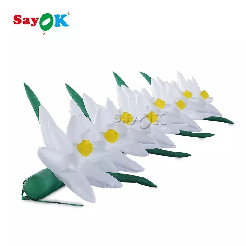 5M Giant Inflatable Lily Flower Chain Decorations Inflatable Flower with Remote Controller Air Blower for Wedding Party