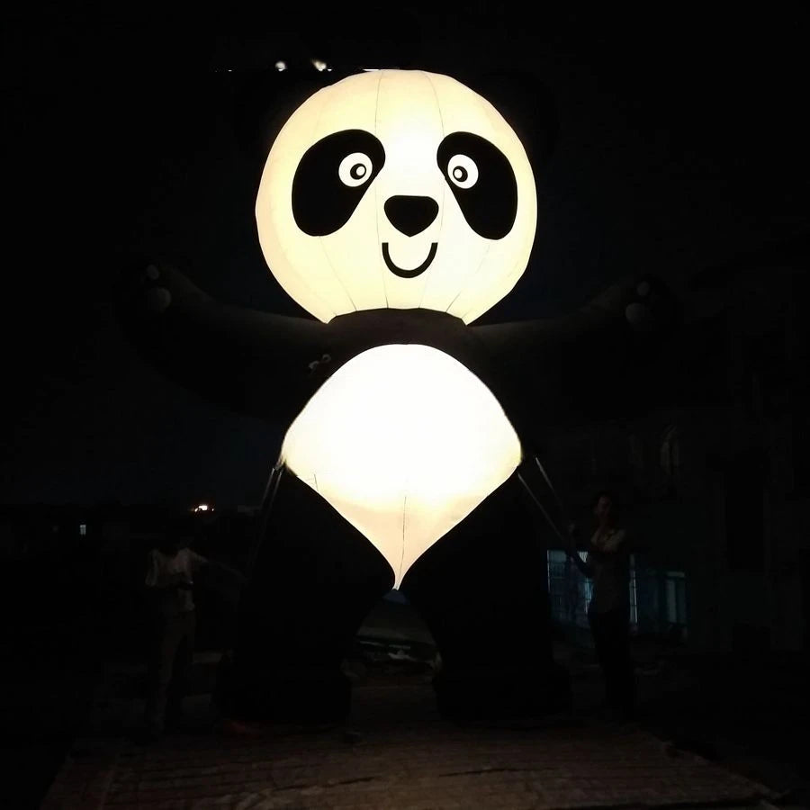 Cartoon For Advertising Outdoor Custom Eyecatching Giant Inflatable Panda With Blower And Led Lights Customized Panda Bear