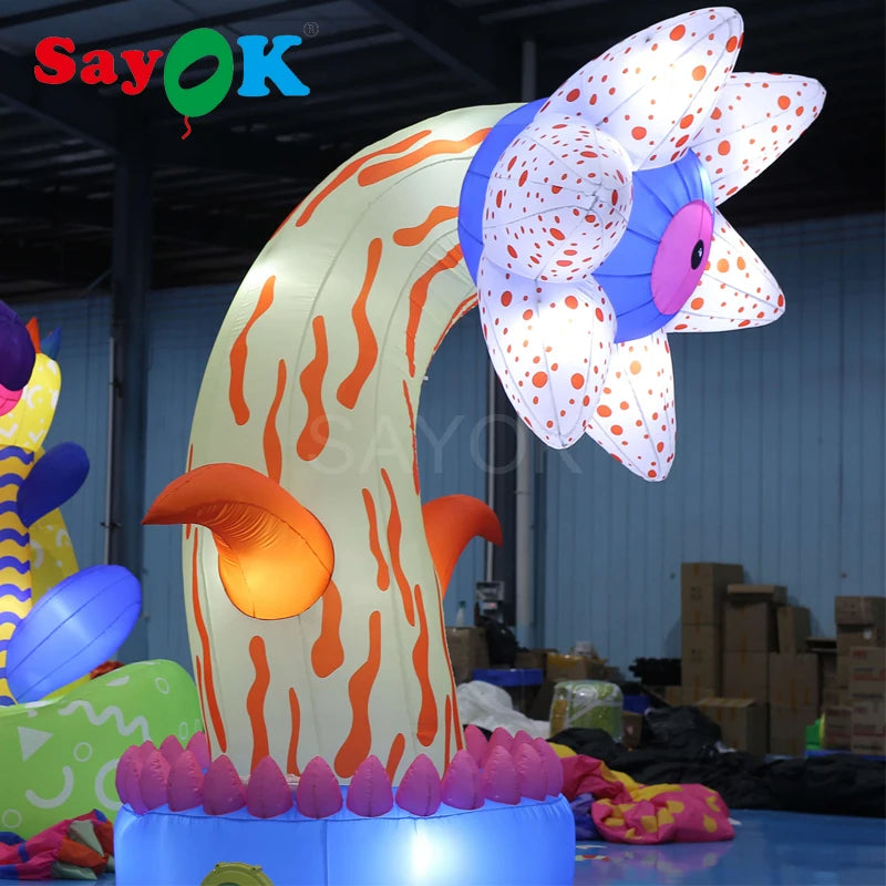 4mH Inflatable Flower Decoration Hanging Lighting Flower Blossom with White Lights for Christmas/Halloween/Party Decoration