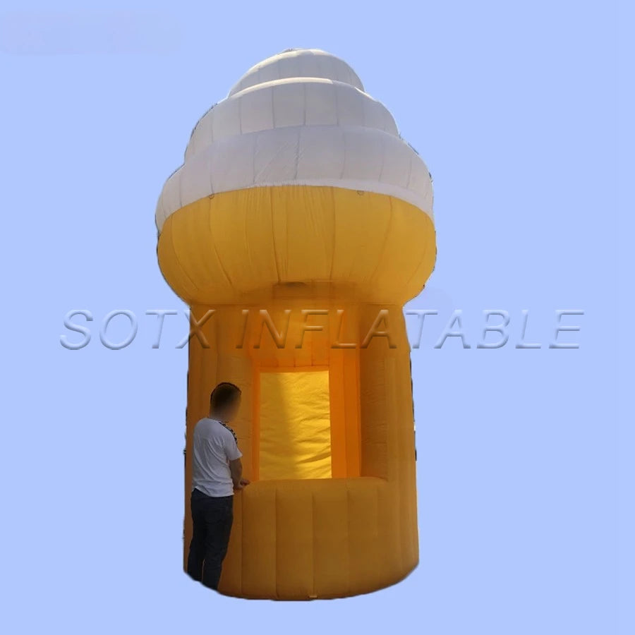 Rental Made By 4m Height Yellow Inflatable Ice Cream Stall For Ice Cream Dessert Sales/Event