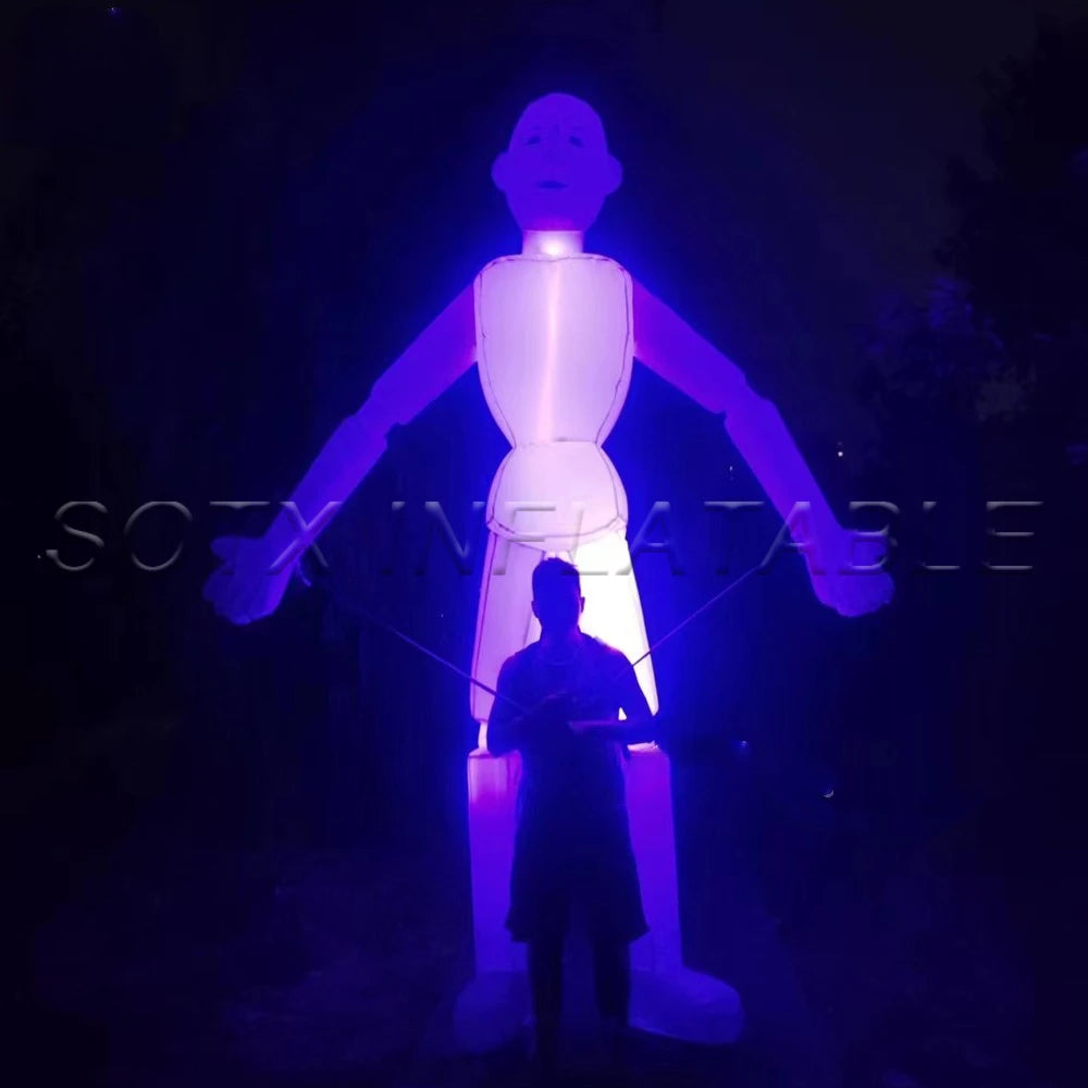 Party Props For Street Walking White Inflatable Man Puppet With Led Lights Large Walking Human Puppet Costume Outdoor Music