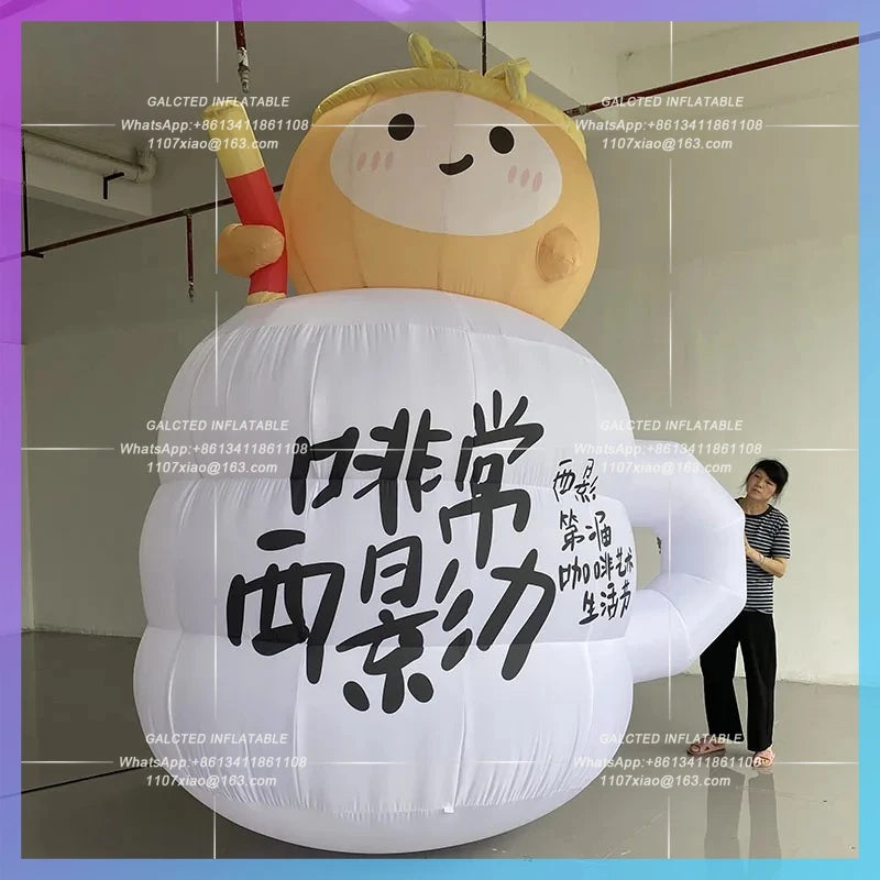 Milk Tea Cup inflatable model Doodle Inflatable cartoon Son Gokū Saint Coffee Cup DIY sign in the market lighting props