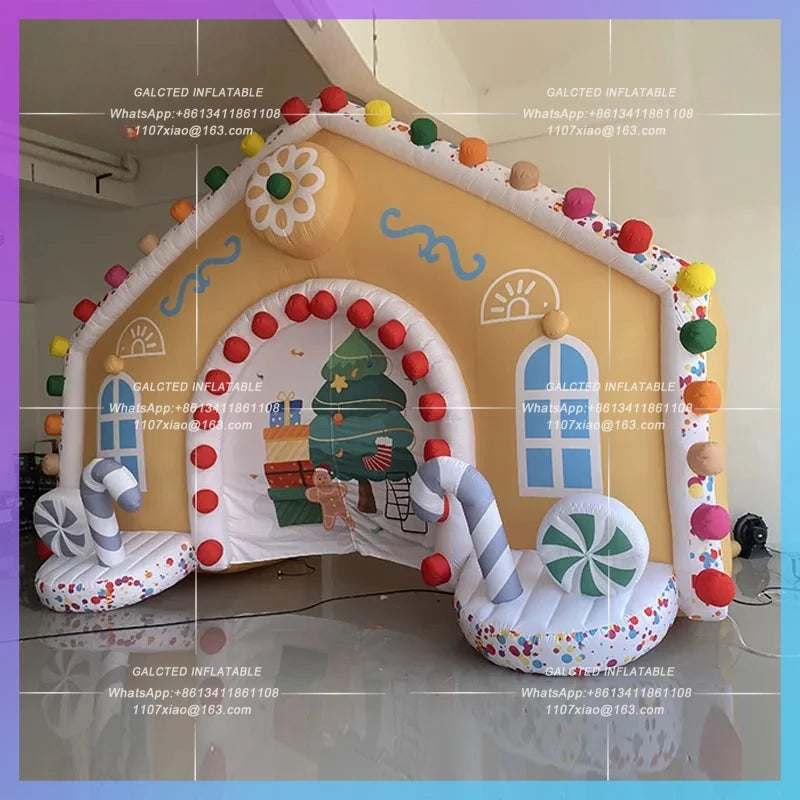 Gingerbread House model Giant inflatable Candy House Arch Christmas festive atmosphere is decorated with luminescent props