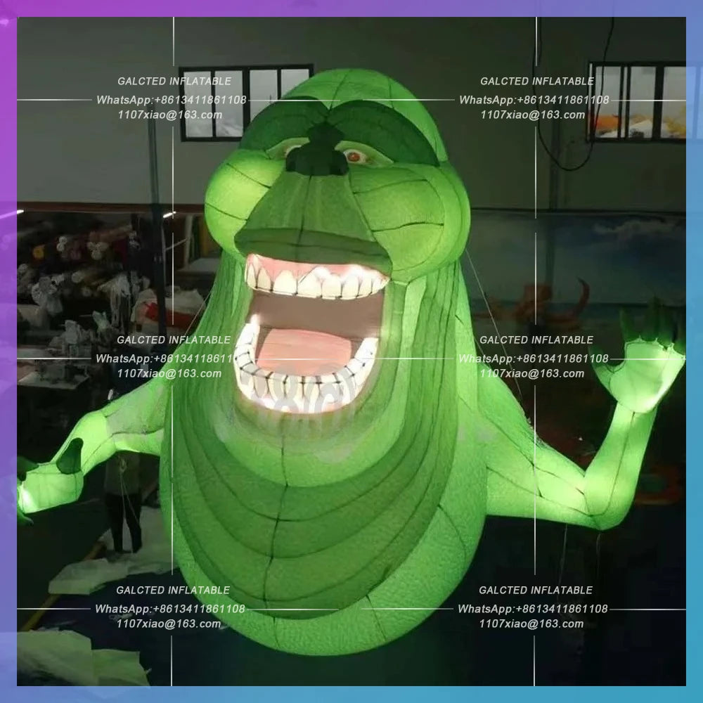 Inflatable Slimer Ghost With Led Lights Outdoor Halloween Blower Inflatable Green Monster Blow Up Devil For Festival Decoration