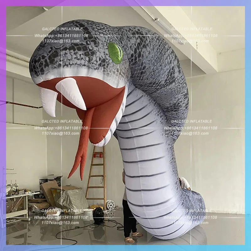 Cobra White Snake Transmission Giant inflatable simulated white snake model reptile pet  Zoo Halloween bar stage lighting props