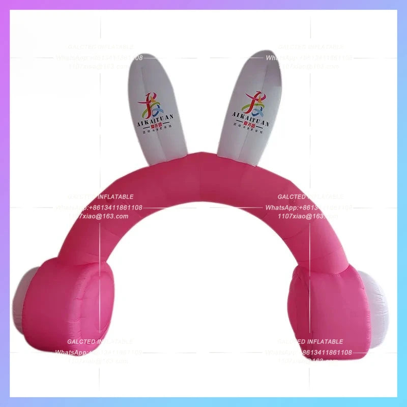 ear wearing earphone arch air mold  Inflatable cartoon cute pink rabbit opening ceremony drainage door head creative props