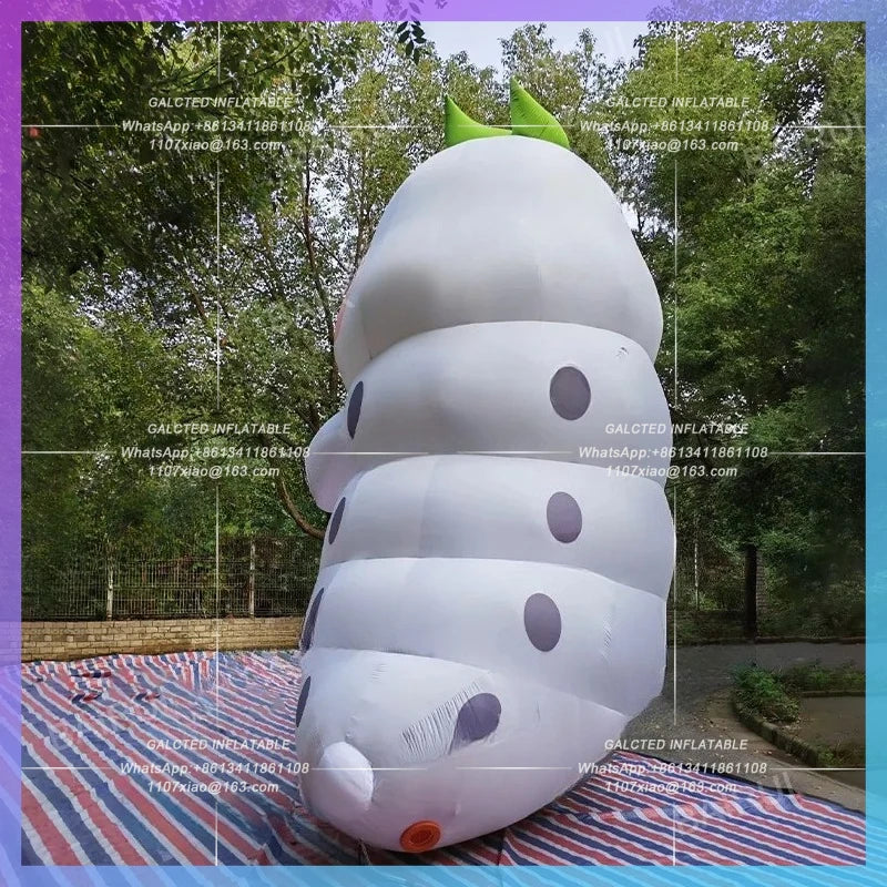 leave caterpillar cartoon climb animal Huge white infltable silkworm baby cute insect for farm plant park decoration