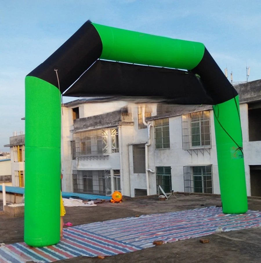 banner on top for Marathon 5x3.3m perfect designed black green arch door inflatable Start Finish Line Archway with removable