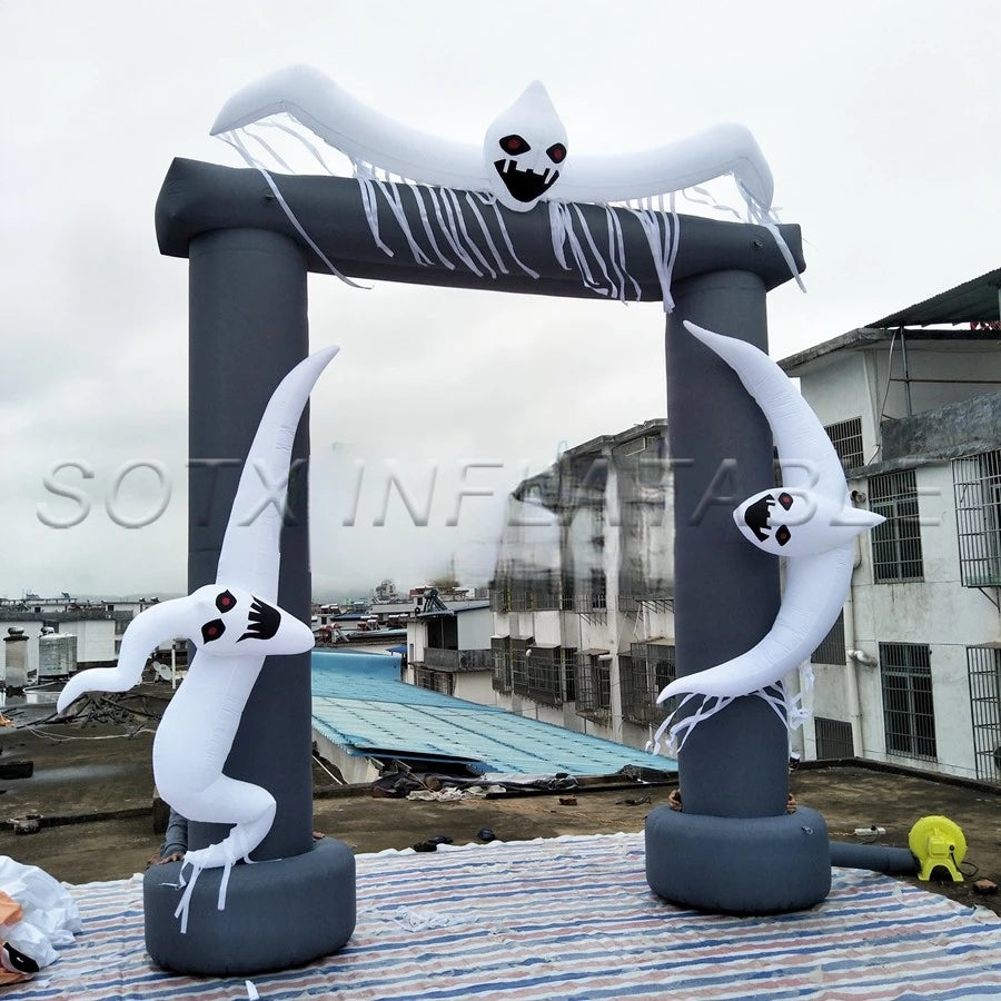 Holiday Decoration 2023 White Horror Ghost Winding Halloween Inflatable Square Arch For