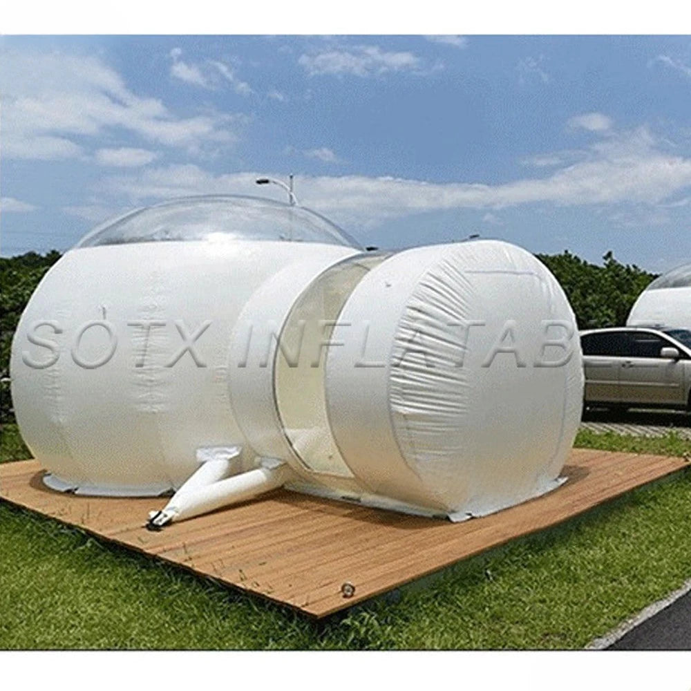Free Air Blower Beautiful 5m Inflatable Bubble Tent With Tunnel Black Transparent Clear Dome Hotel For Outdoor Camping