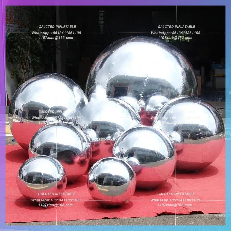 Inflatable Mirror Ball Air-Blown  0.5-3m DiametersSealed Silver Reflective Balloons Toys For Event/Party Decorations-toys