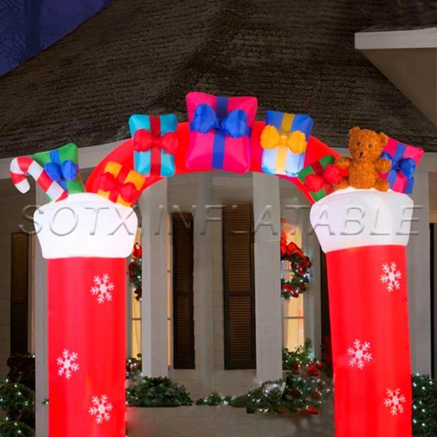 Ornaments Made By 2022 New Year Christmas Stocking Inflatable Arch Entrance Archway With Gift Bag For Xmas Coutryard