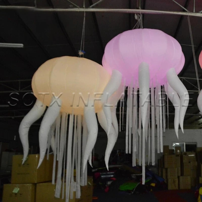 Event Bar Ceiling Decor Giant Inflatable Hanging Jellyfish Decoration Glowing in Dark LED Inflatable Jellyfish for Party