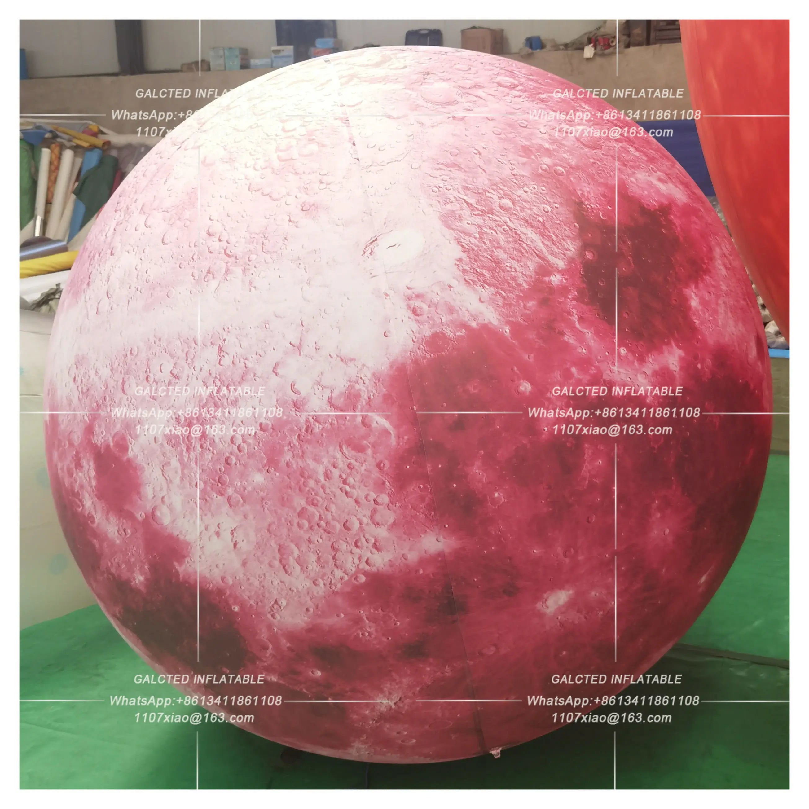 Romantic Pink LED Inflatable Moon Balloon Giant PVC Planet Sphere for Valentines Day Wedding Party Event Hanging Decoration
