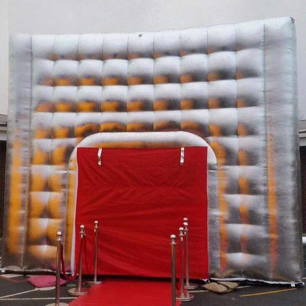 Booth For Outdoor 15x15 Silvery Nightclub Cubic Inflatable Cube Tent With Blower Party Club Event Kiosk