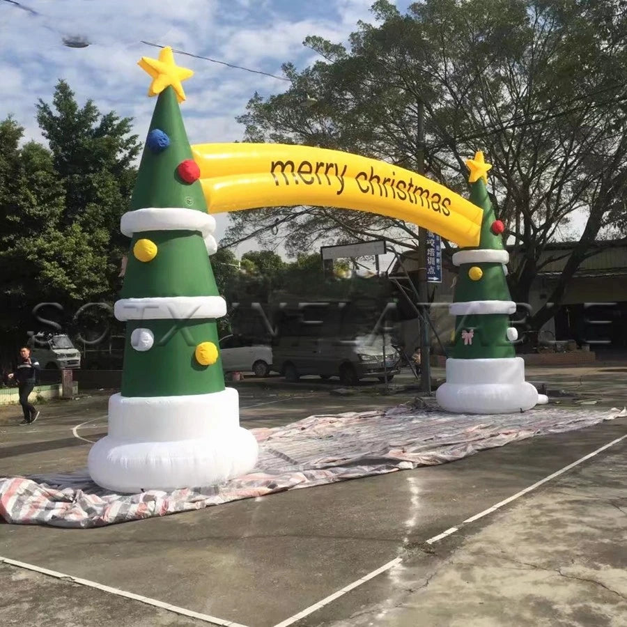 And Home Decor Super Quality Oxford Fabric Christmas Decoration Inflatable Arch Xmas Tree Archway With LED Lights For Commercial