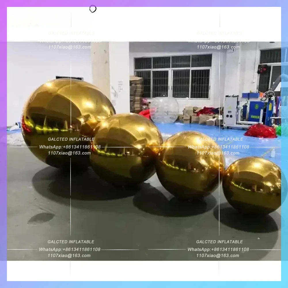 Inflatable Disco Ball Giant Spheres Holographic Gold Inflatable Mirror Ball 50cm Hanging  For Events Show Decoration