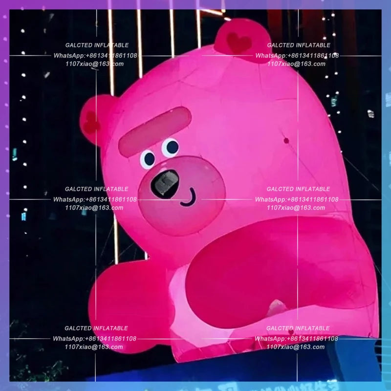 climbing the wall outside the facade Inflatable cute Pink Bear model of the mall wall scenic market romantic lighting props