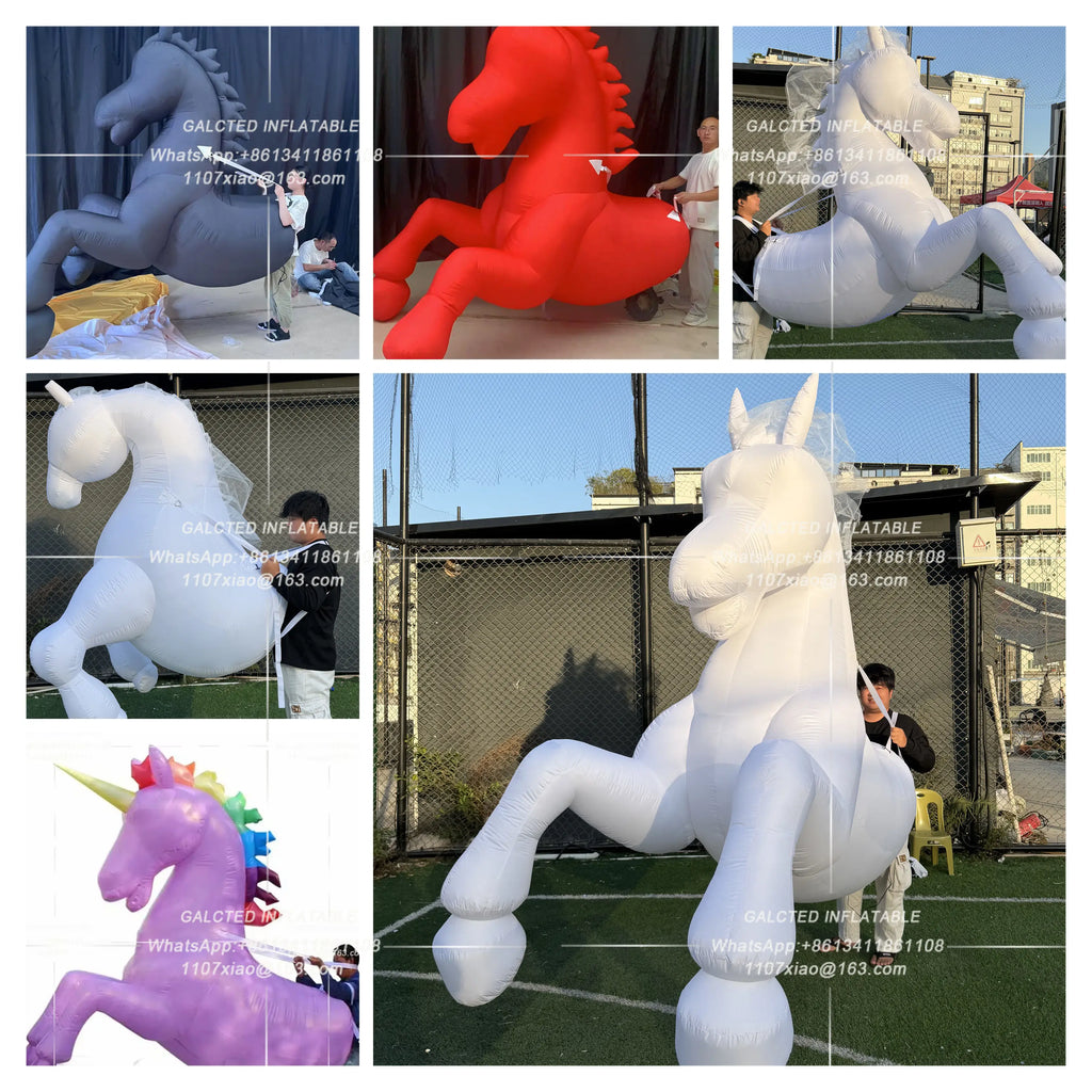 White Inflatable  Walking 3m Large Horse Costume With Lights Inflatable Cartoon Mascot Costume For Carnival Parade Performance