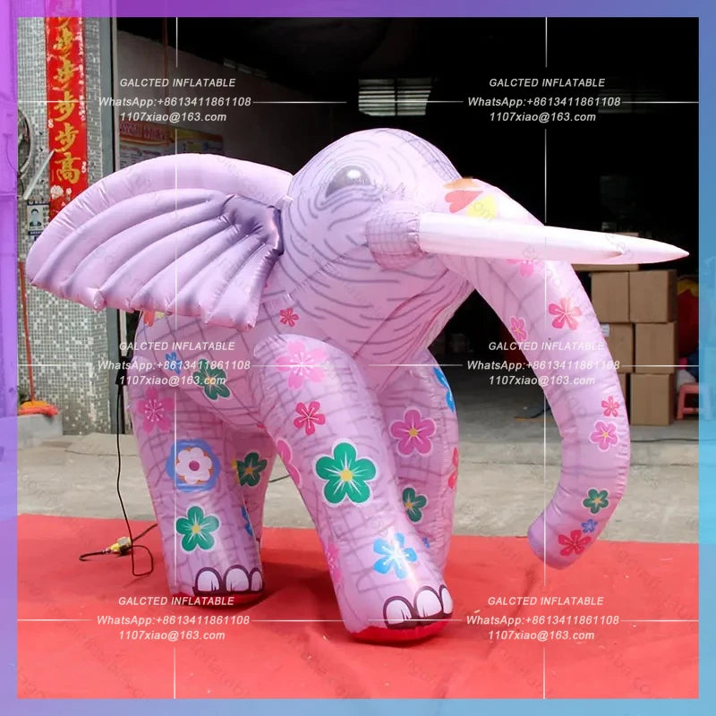 Inflatable Elephant Model Lovely 2.4X2.2X2 Meters for Decoration Customized Blow Up Flower Elephant for Advertising Cartoon Toys
