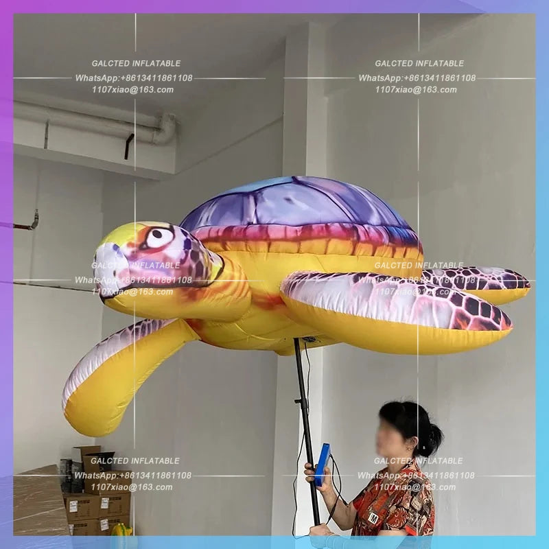 man carries the Money Receipt Fund Ocean The inflatable sea turtle model Park Bar boss walking patrol field interactive prop