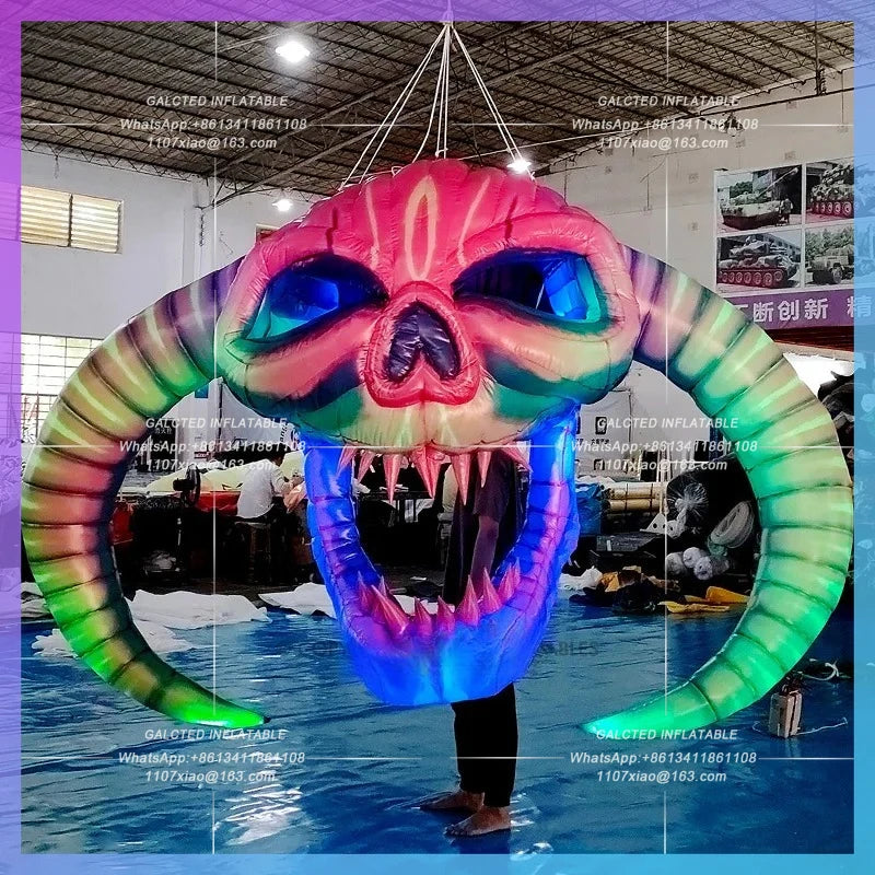 LED Lights For Outdoor Yard Garden Halloween Inflatable Skull Ghost With  Decoration Horror Props-Toys
