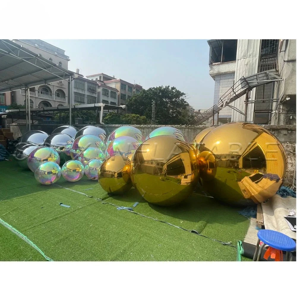 Party Hanging Decoration Iridescent And Silvery Inflatable Mirror Ball Giant Mirror Balloon Disco Sphere For Wedding Nightclub