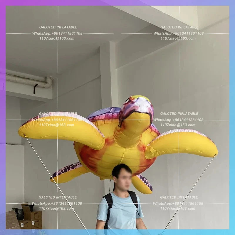 man carries the Money Receipt Fund Ocean The inflatable sea turtle model Park Bar boss walking patrol field interactive prop