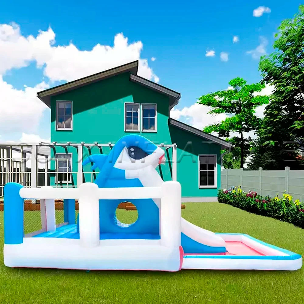 Jump Castle Bouncer Backyard Shark Animal Commercial Inflatable Water Slide With Pool For Kids Big Bounce House Jumper Bouncy