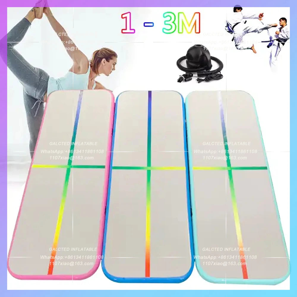 Inflatable Gymnastics Mat Tumbling Gym Mat Durable 1x0.6x0.1m Air Tracks With Colorful Line Indoor Yoga Floor For Training Use