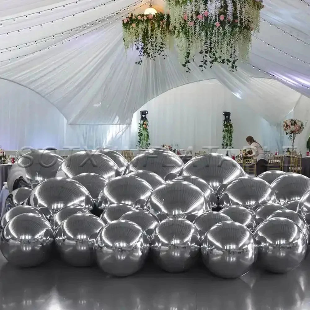 Party Nightclub Decoratio Inflatable Mirror Ball Silvery Iridescent Mirror Sphere Balloon Reflective Metallic Sphere For Wedding