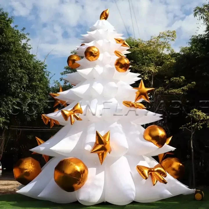New Year Decoration 30ft Outdoor Giant LED Lighting White Inflatable Christmas Tree Holiday Street Blow UP Toys for Xmas