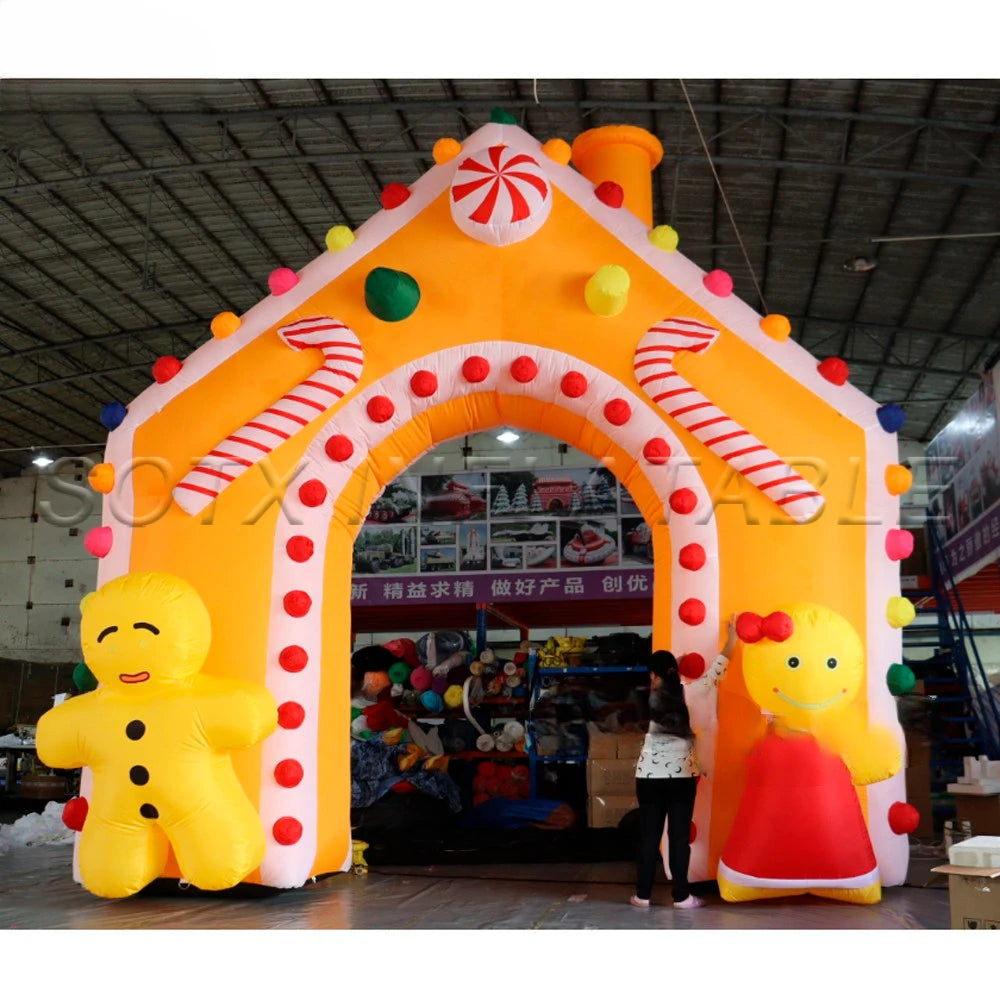 Door Outdoor Decorations Merry Christmas Glowing Inflatable Gingerbread Man Arches With Led Lights Giant Candy Entrance