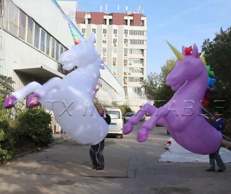 for city parade Best selling white giant animal replicas walking LED inflatable horse costume with horns unicorn costume