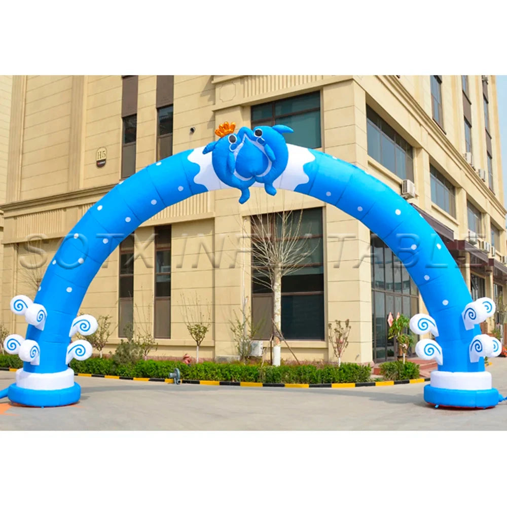 For Kids Party Lovely Design Blue Inflatable Dolphin Arch For Aquarium Theme Entrance Arch Air Door Gate