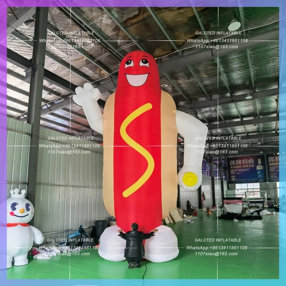 Inflatable Sausage Cartoon Mascot Balloon Oxford Giant Inflatable Hot Dog,With Blower Fast Food Replicate Items For Promotion