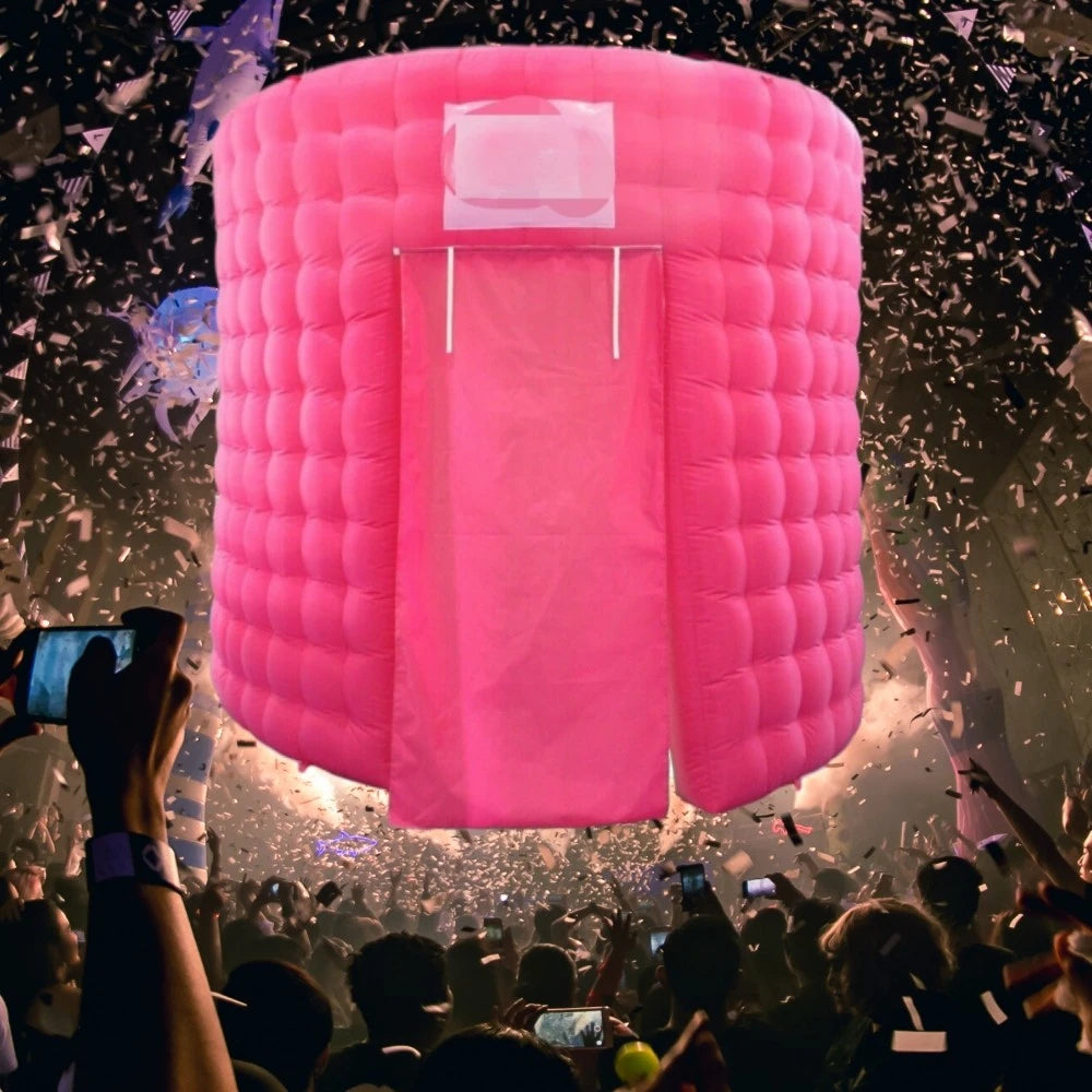 Bar Event Tradeshow Inflatable Photo Booth Enclosure with Light Inflatable Pink Photo Booth Backdrop for Party Advertising
