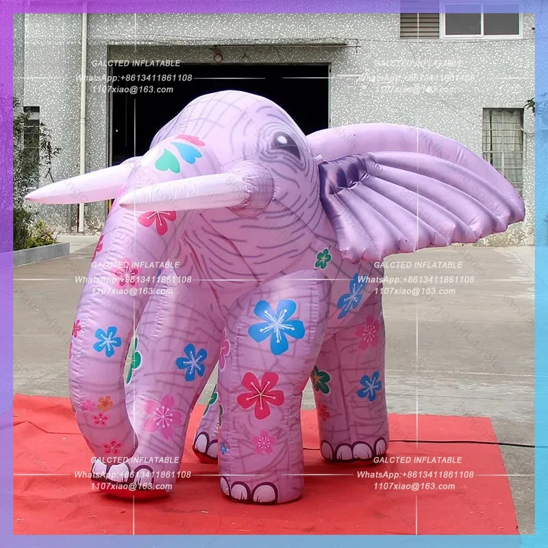 Inflatable Elephant Model Lovely 2.4X2.2X2 Meters for Decoration Customized Blow Up Flower Elephant for Advertising Cartoon Toys
