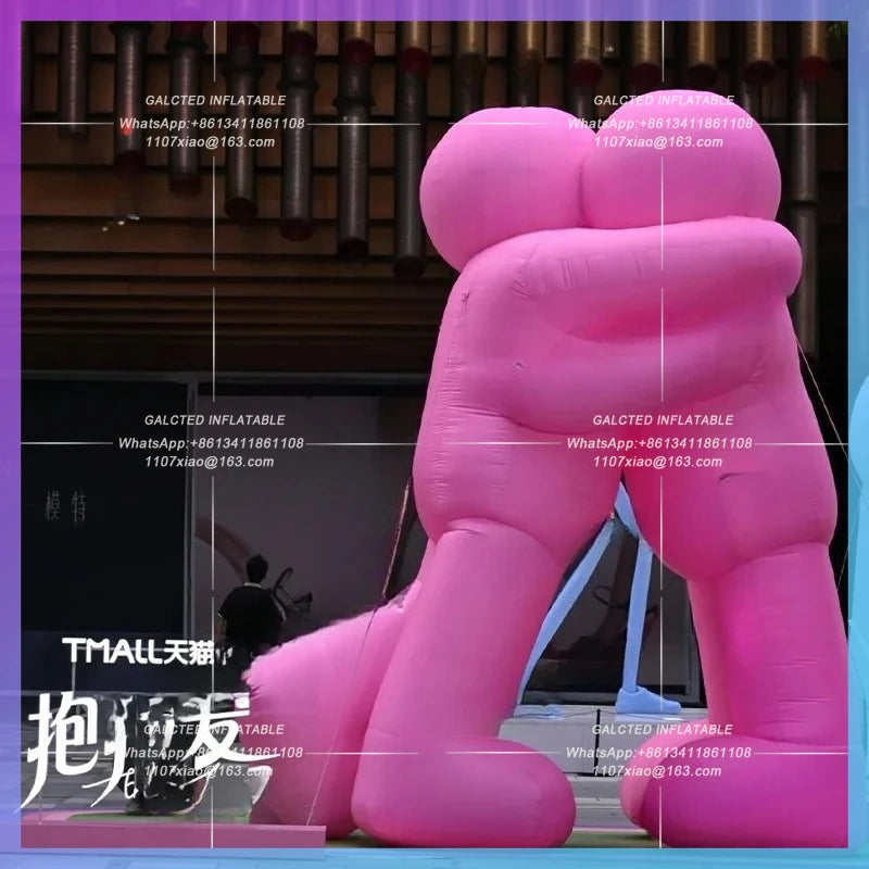 inflatable embrace people cartoon Pink 4meter charactor doll for building square festival decoration