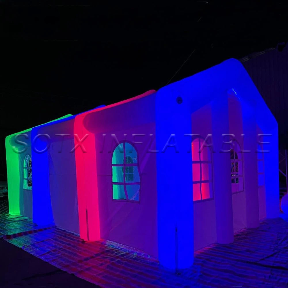 Club Tent For Sale Outdoor White Large Inflatable Wedding Party Tent With LED Lights N Windows Event Air House Marquee Night