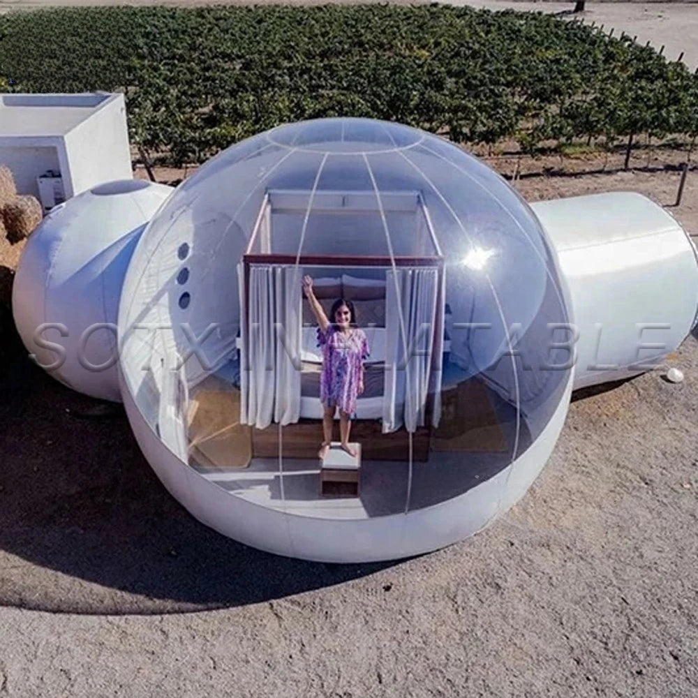 Hotel GlampingBig Clear Top Outdoor Inflatable Bubble Tent House Campaign Dome With Bedroom And Toilet For Camping Transparent