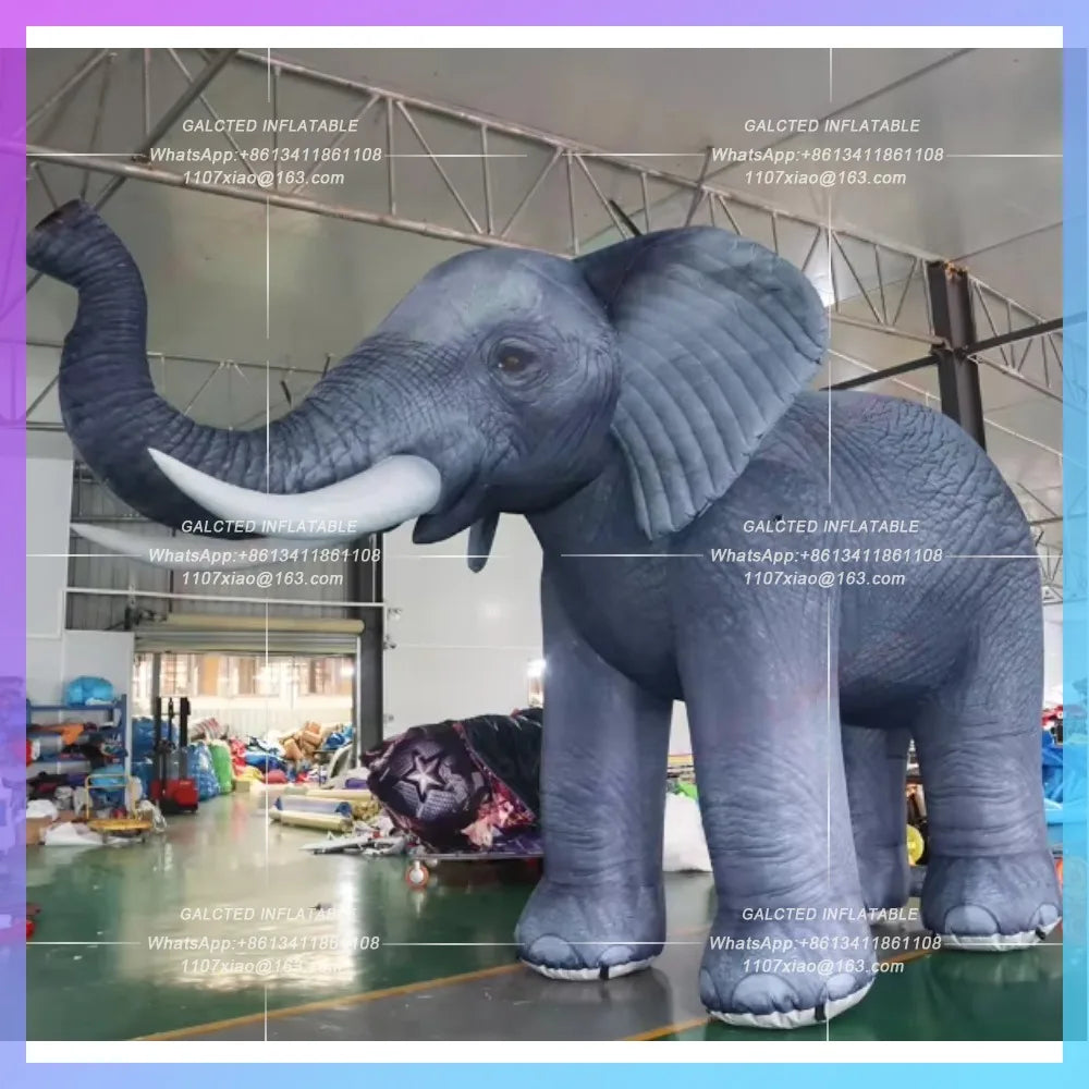 Inflatable Elephant Model Blow Up Cartoon Realistic Grey Giant Animal Figure Mascot for Outdoor Circus Events Advertising