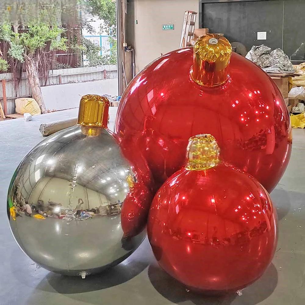 Christmas Advertising 50-150cm Dia Giant Decoration Red Silvery Inflatable Mirror Balloon Hanging Balloons For Party Events