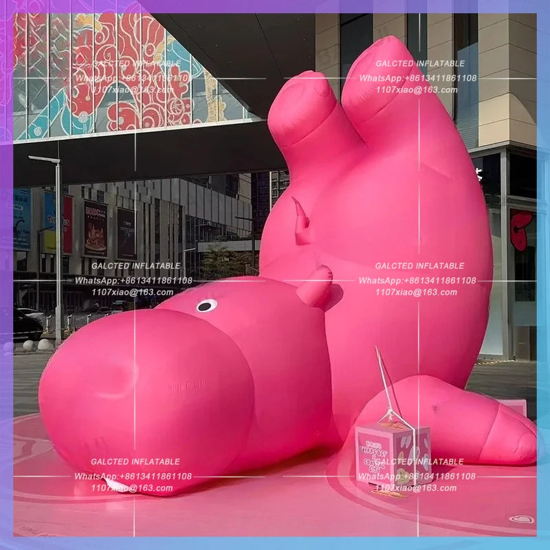 cartoon animal new year festival Giant pink inflatable hippo customize continue power on blower air model activity advertising
