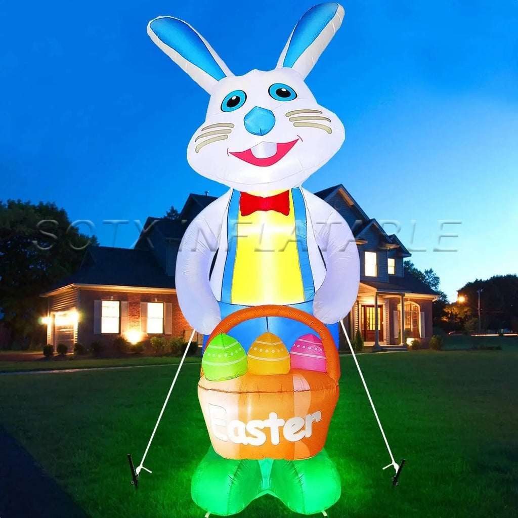 Outdoor Festival Decoration 6m Tall Inflatables Easter Bunny Giant Bunny Mascot With Eggs Easter Blow Up LED Lighted Rabbit For