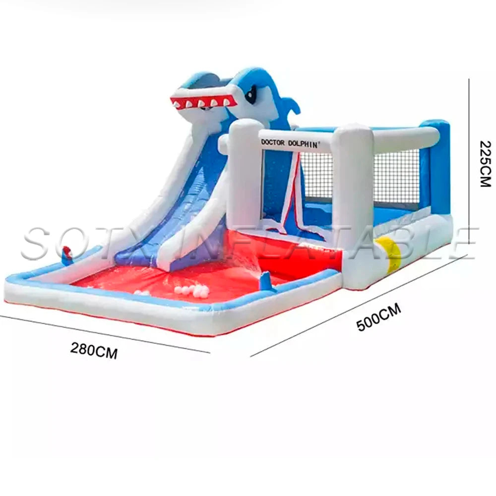 For Amusement Park Custom Commercial Inflatable Shark Water Slide With Pool Animal Kids Jumper Bounce House Combo Bouncy Castle