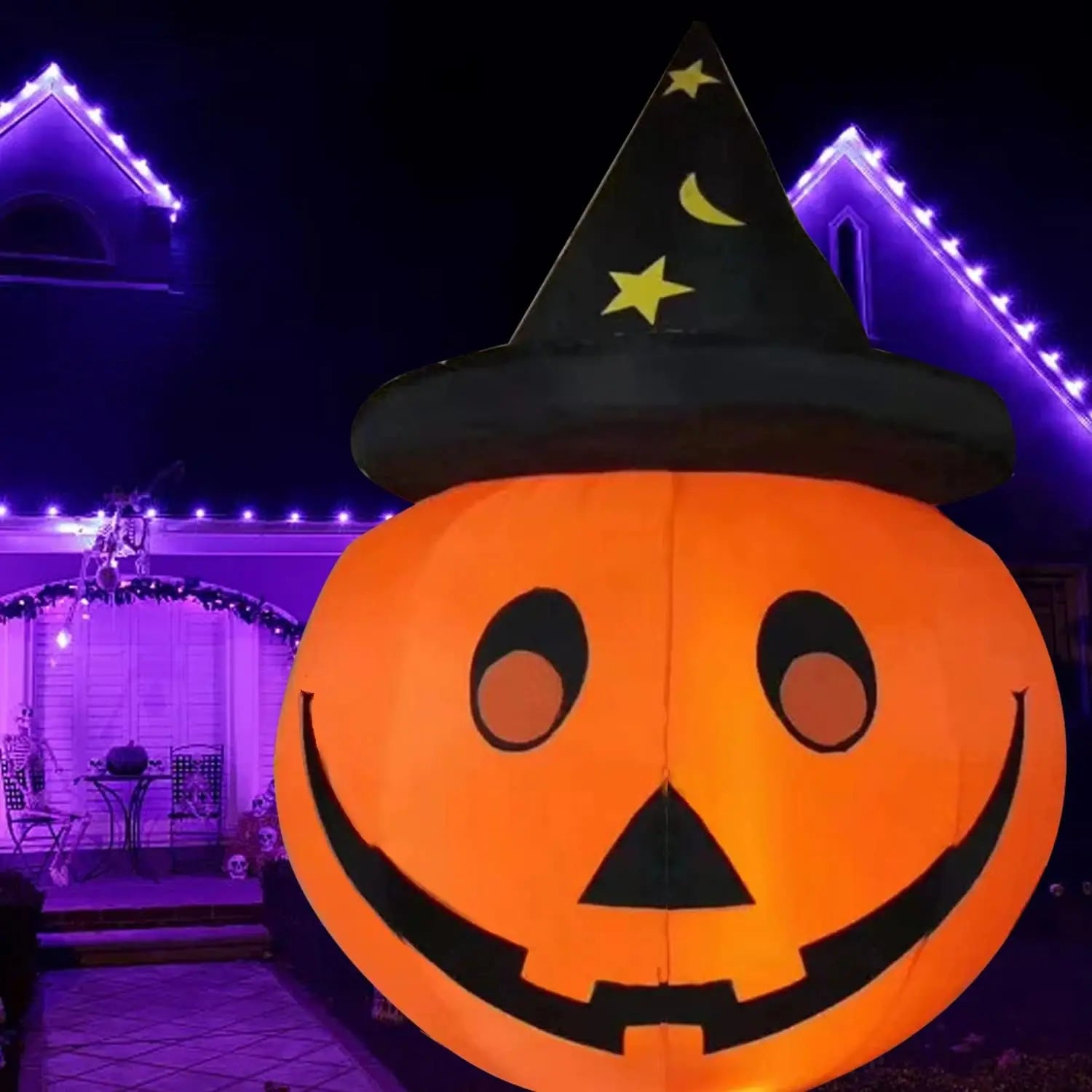 Halloween Inflatables Pumpkins with Witches Hat Outdoor Halloween Decorations with LED for Yard, Garden, Lawn