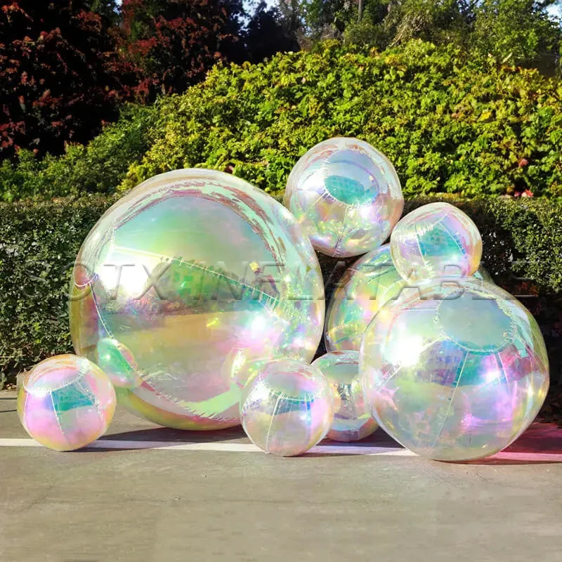 Party Decoration Iridescent Inflatable Mirror Ball Set Reusable Mirror Sphere Rainbow Big Shinny Bubble Balloons Hanging