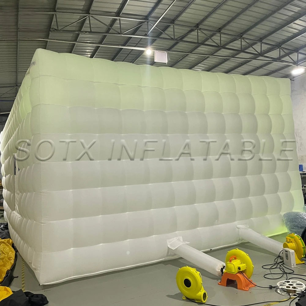 Nightclub Giant Outdoor Portable House Rushed White Black Air Inflatable Cube Tent With Led Lights And Windows For Wedding Party